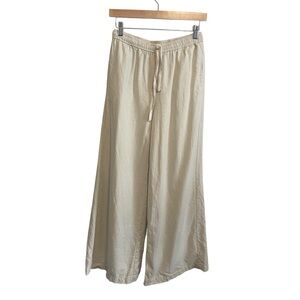 Max Studio London Beige High Rise Wide Leg Lagenlook Linen Blend Pants Small